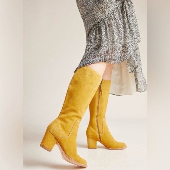 Anthropologie Bill Blass Becket Suede Leather Knee High Boots Sz 6 Hippie Office - Picture 1 of 16